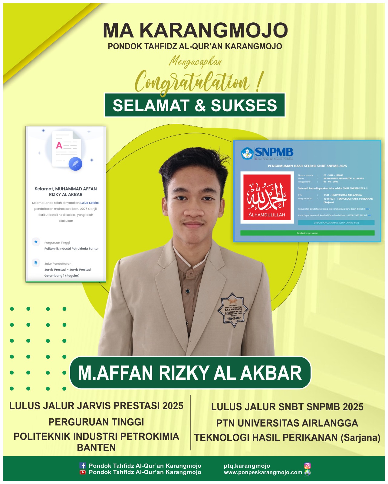 AFFAN RIZKY AL AKBAR diterima di Universitas Airlangga (Unair) melalui SNBT 2025