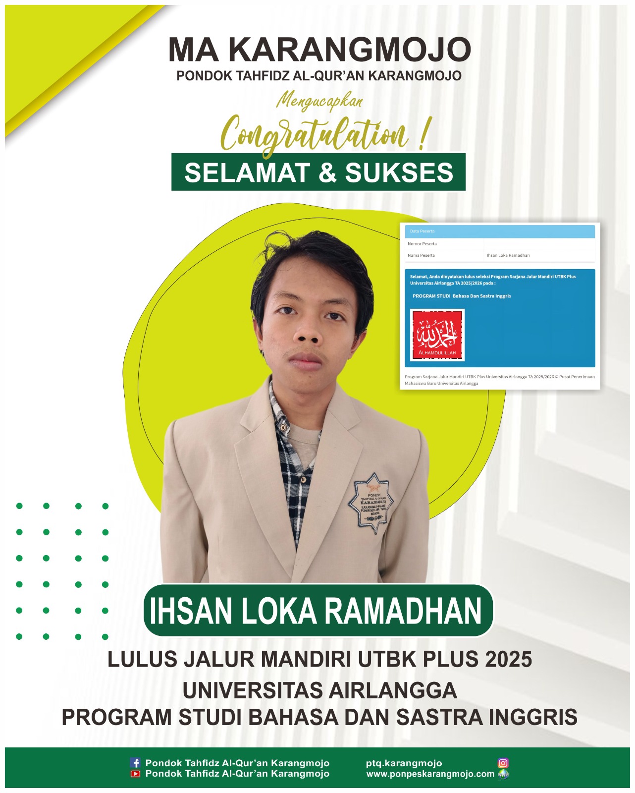 IHSAN LOKA RAMADHAN diterima di Universitas Airlangga (Unair) melalui Mandiri 2025