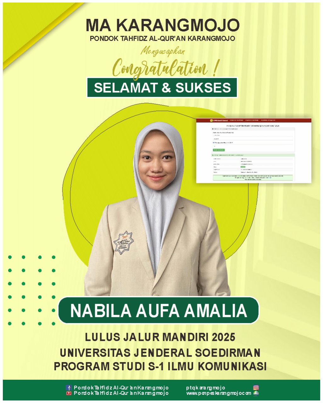 NABILA AUFA AMALIA diterima di Universitas Jenderal Soedirman melalui Mandiri 2025
